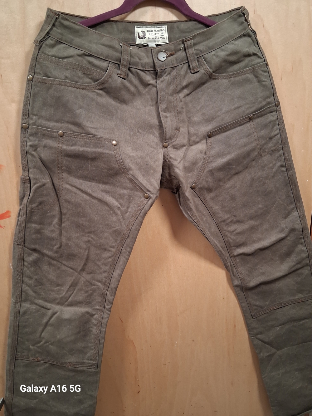 Brand New Red Clouds Collective Waxed Canvas Fitted Carpenter Jeans